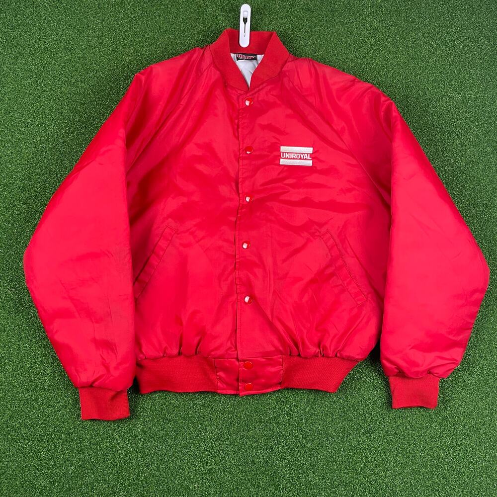 Vintage Hilton Red Uniroyal Tires Snap Up Bomber Active Windbreaker Jacket Sz L